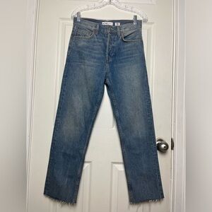 REDONE High-Rise Stove Pipe Jeans Frayed Hem Button Fly EUC Revolve size 26
